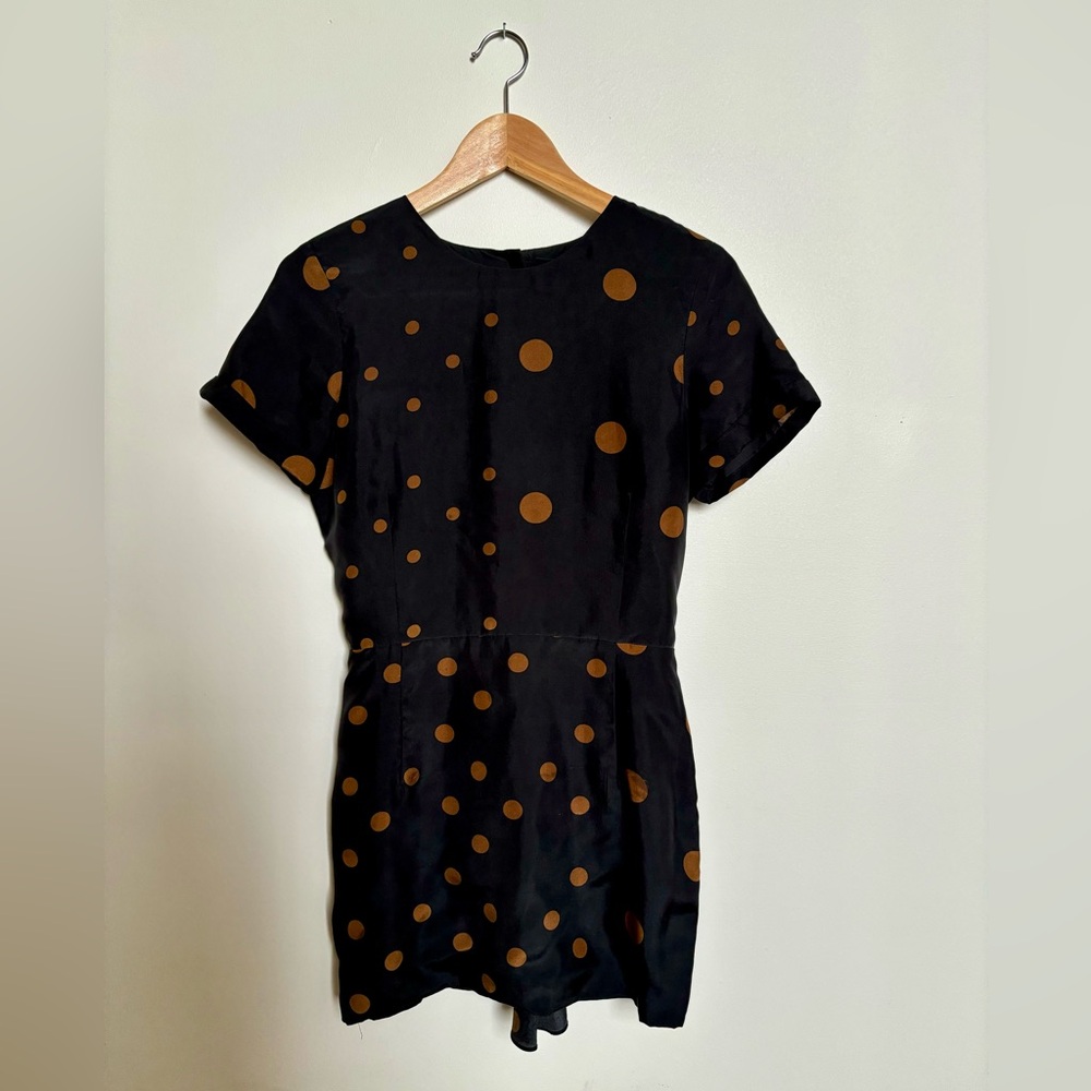 Silk Polka Dot Mini Dress with Satin Buttons